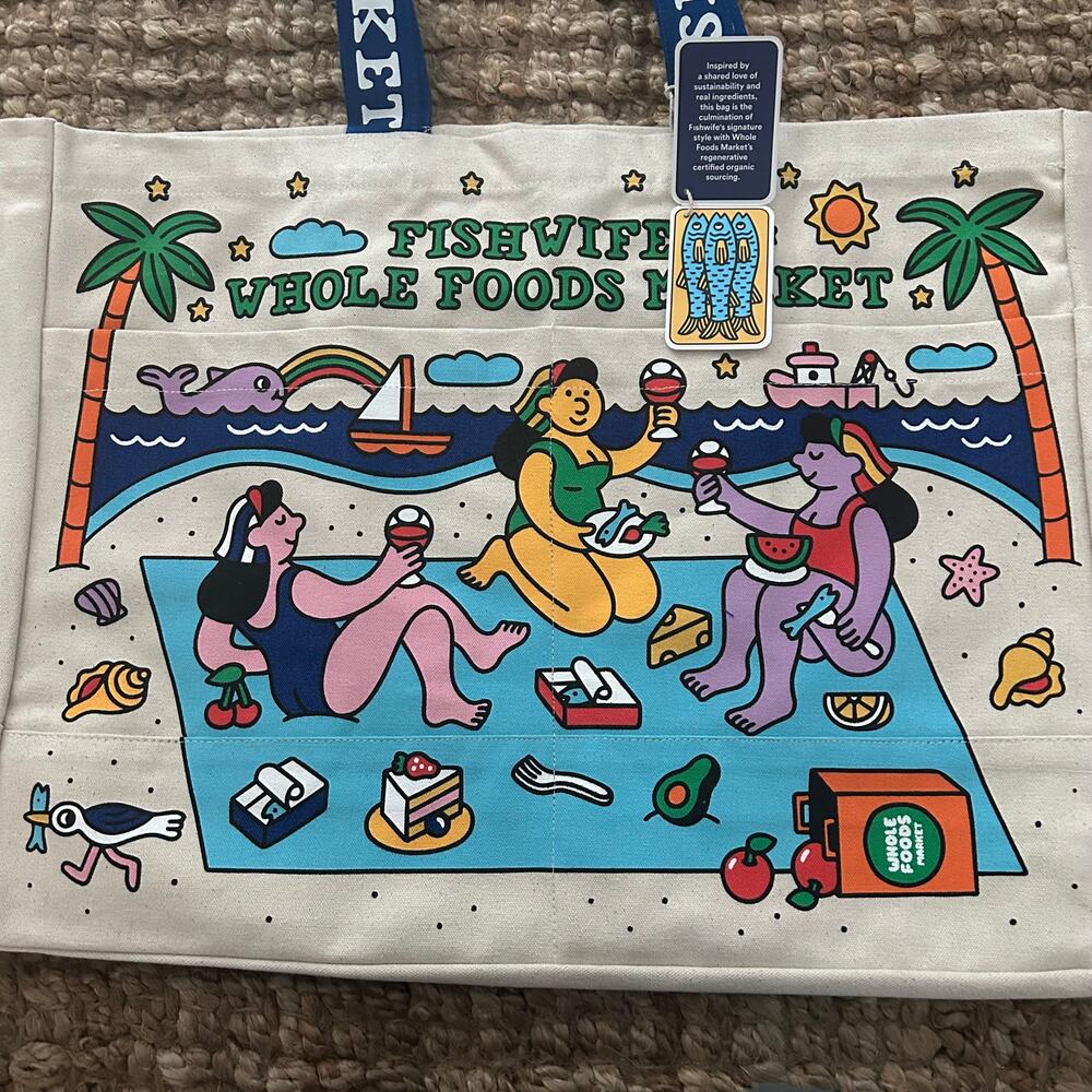 Fishwife x Whole Foods Market Large Canvas Tote Bag NWT Limited Edition Organic - Picture 3 of 12